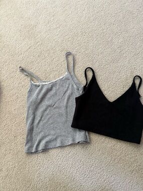 Brandy Melville Gray Ribbed Lace-Edge Cami and Black Bra